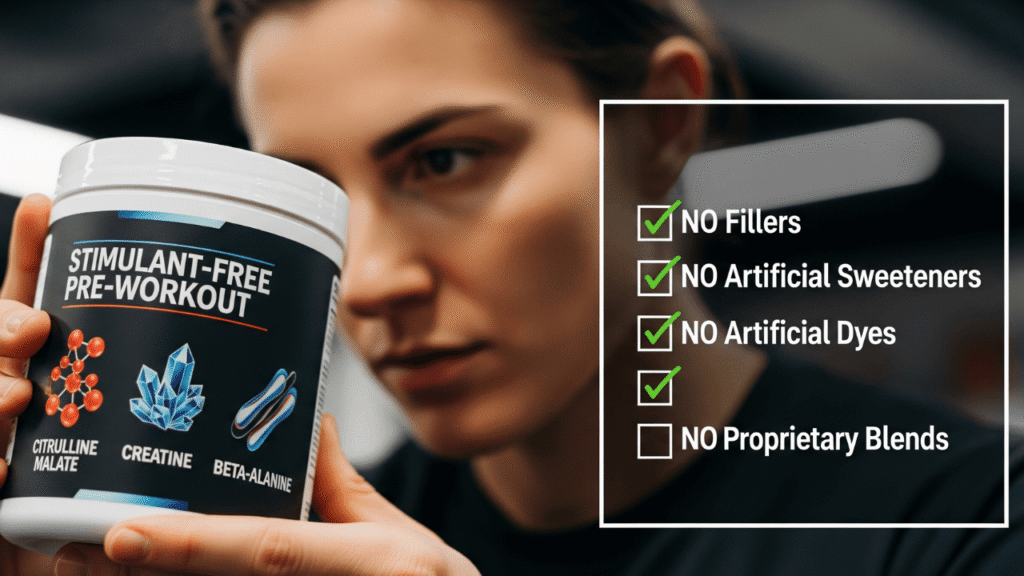 Citrulline in stimulant free pre workout boosts nitric oxide and muscle pump.