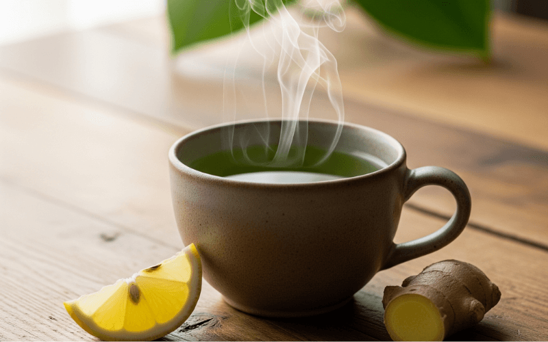 healthy green tea cup with lemon for natural weight loss