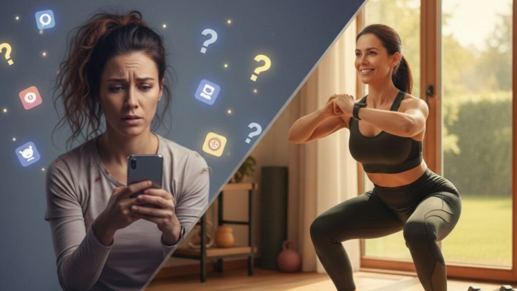 Workout for women doing simple strength and cardio exercises at home